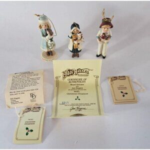 Vintage Hagara Ornament Lot of 3 Holly Noel Jody W Box 1980s Victorian Taiwan
